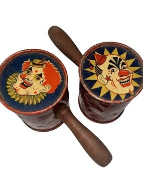 Vintage Tin Noise Makers US Metal Toy Lot of 2 Clowns